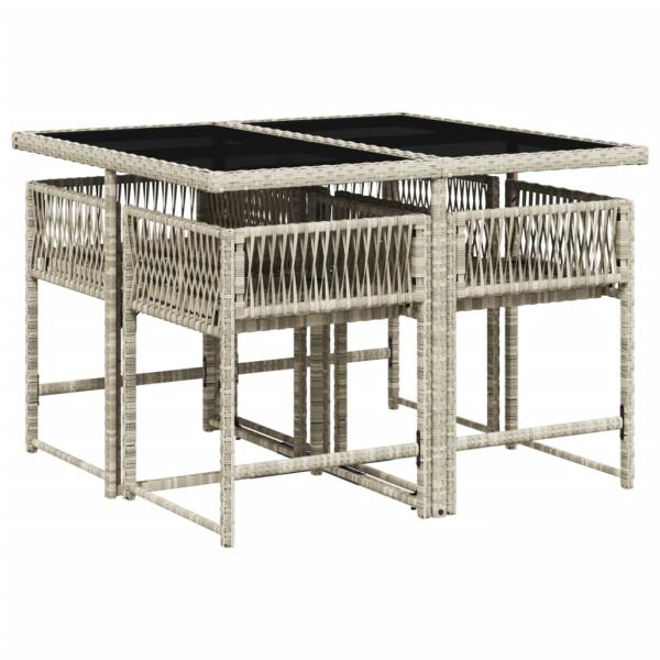 5-tlg. Garten-Essgruppe mit Kissen Hellgrau Poly Rattan