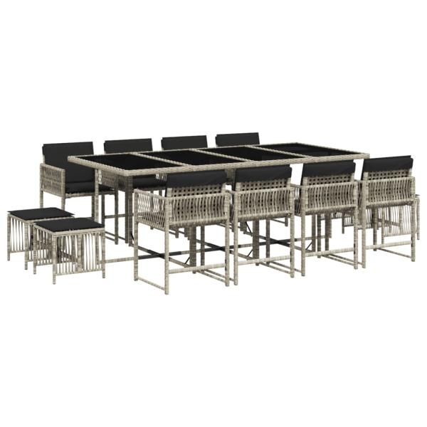 13-tlg. Garten-Essgruppe mit Kissen Hellgrau Poly Rattan