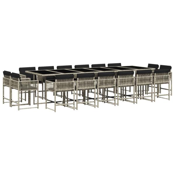 ARDEBO.de - 17-tlg. Garten-Essgruppe mit Kissen Hellgrau Poly Rattan