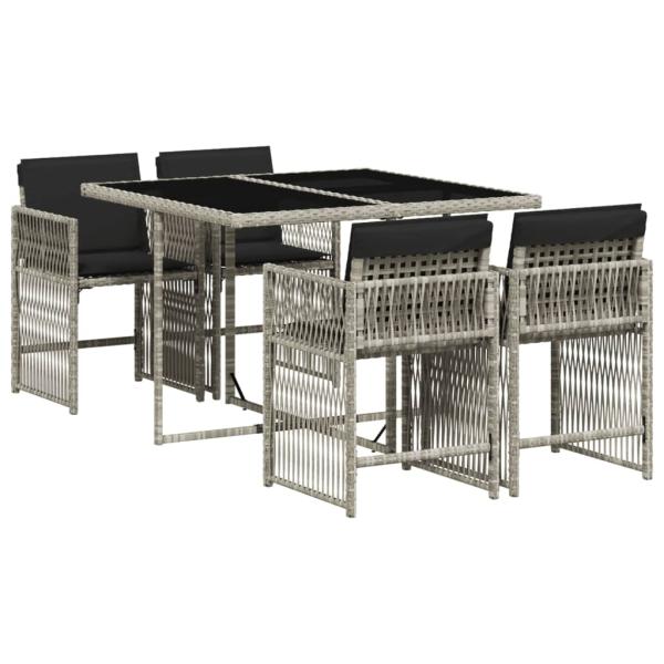 5-tlg. Garten-Essgruppe mit Kissen Hellgrau Poly Rattan