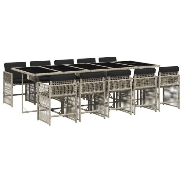11-tlg. Garten-Essgruppe mit Kissen Hellgrau Poly Rattan