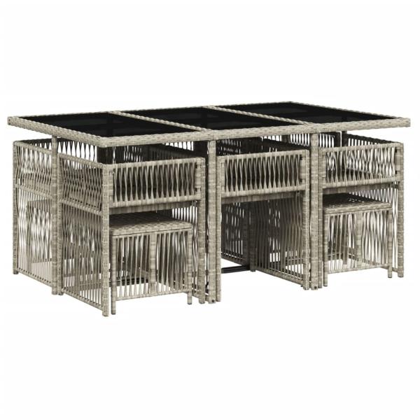 11-tlg. Garten-Essgruppe mit Kissen Hellgrau Poly Rattan