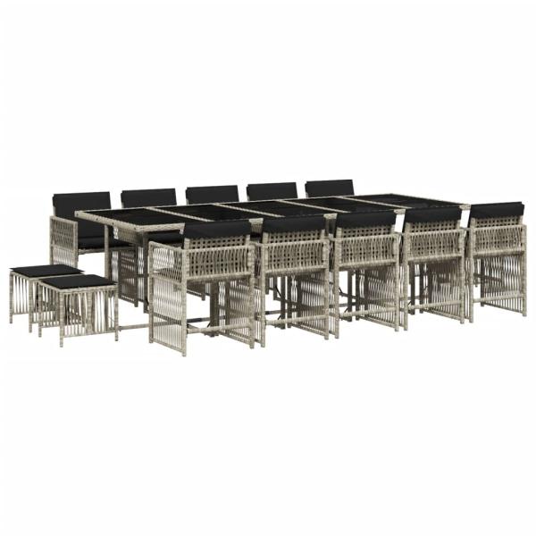 15-tlg. Garten-Essgruppe mit Kissen Hellgrau Poly Rattan