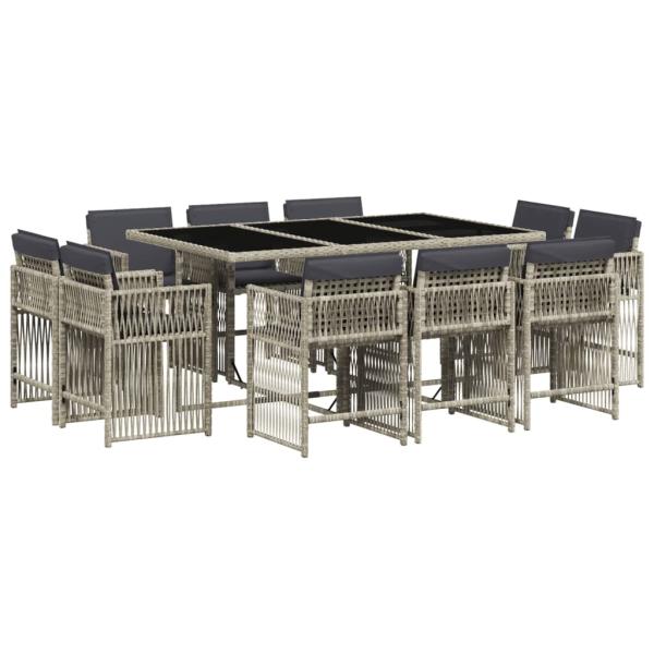 ARDEBO.de - 11-tlg. Garten-Essgruppe mit Kissen Hellgrau Poly Rattan