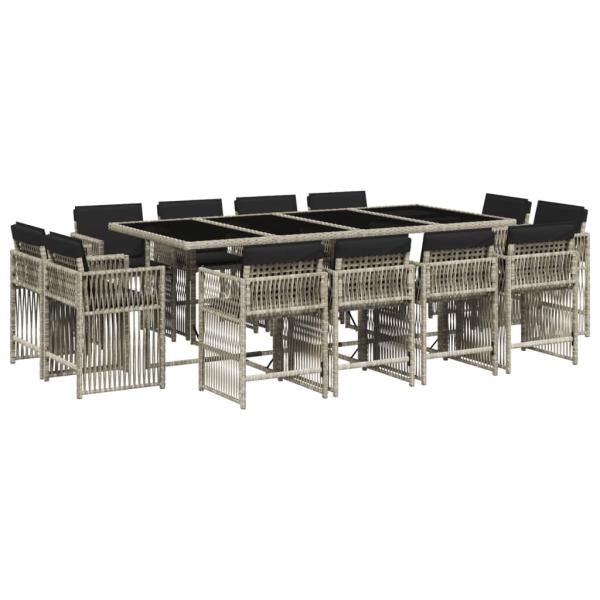 13-tlg. Garten-Essgruppe mit Kissen Hellgrau Poly Rattan