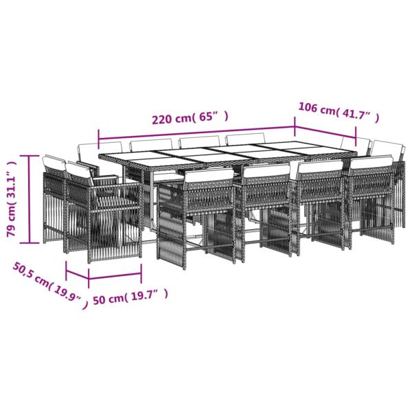 13-tlg. Garten-Essgruppe mit Kissen Hellgrau Poly Rattan