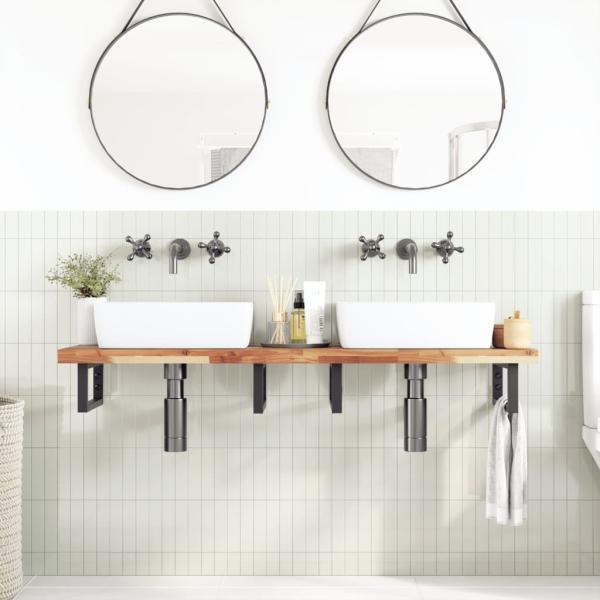 Waschbeckenregal Wandmontage Stahl und Akazienholz