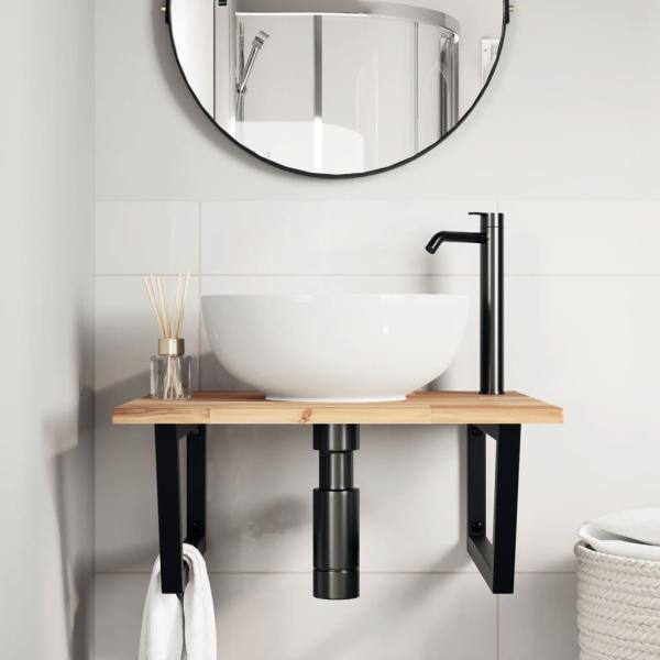 Waschbeckenregal Wandmontage Stahl und Akazienholz
