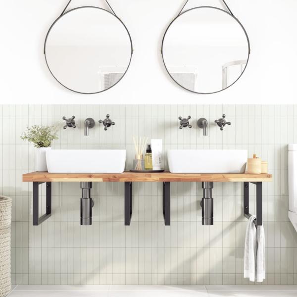Waschbeckenregal Wandmontage Stahl und Akazienholz
