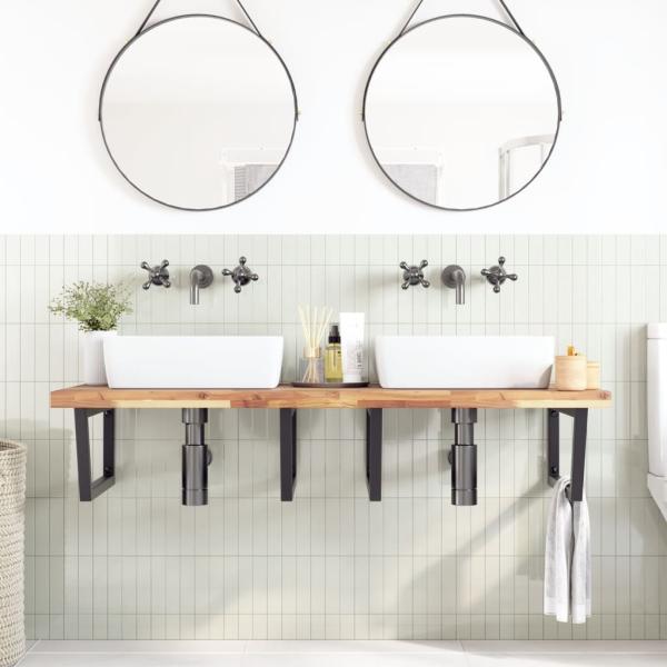 Waschbeckenregal Wandmontage Stahl und Akazienholz
