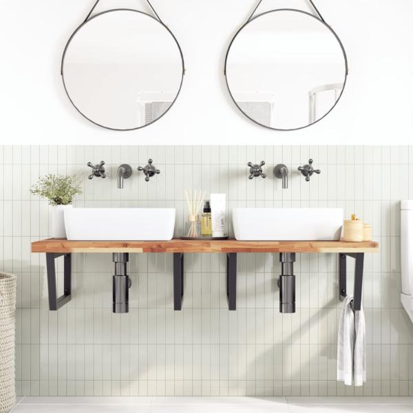 Waschbeckenregal Wandmontage Stahl und Akazienholz