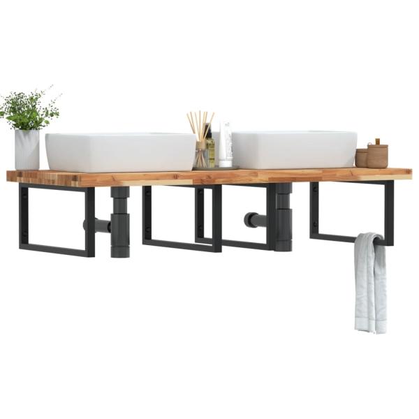 ARDEBO.de - Waschbeckenregal Wandmontage Stahl und Akazienholz