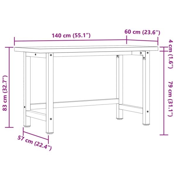 Werkbank 140x60x83 cm Massivholz Akazie Rechteckig