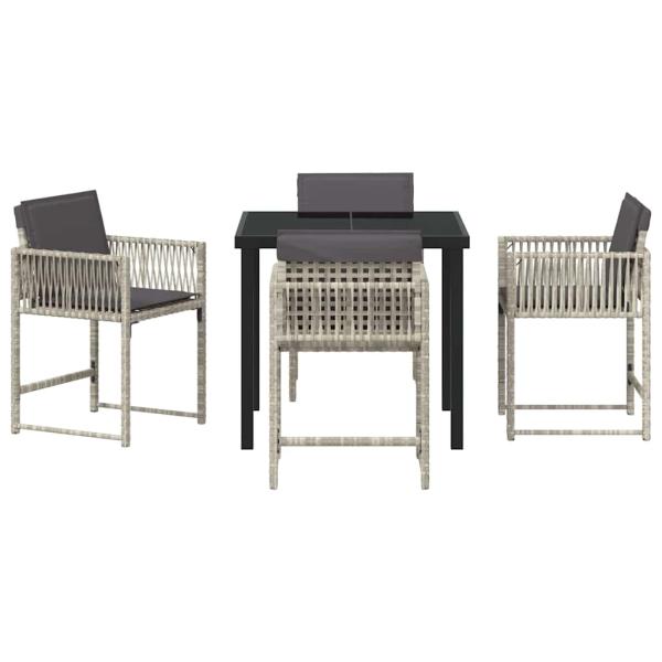 Garten Essgruppe 5 Stk. Hellgrau Poly-Rattan