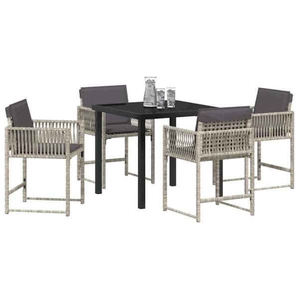 Garten Essgruppe 5 pcs Hellgrau Poly-Rattan