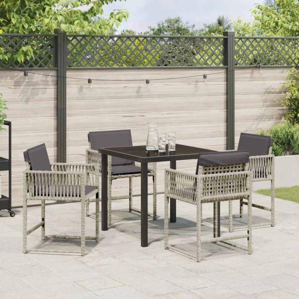 Garten Essgruppe 5 pcs Hellgrau Poly-Rattan