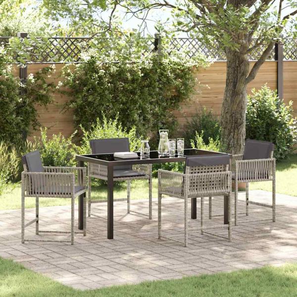 ARDEBO.de - Garten Essgruppe 5 pcs Hellgrau Poly-Rattan