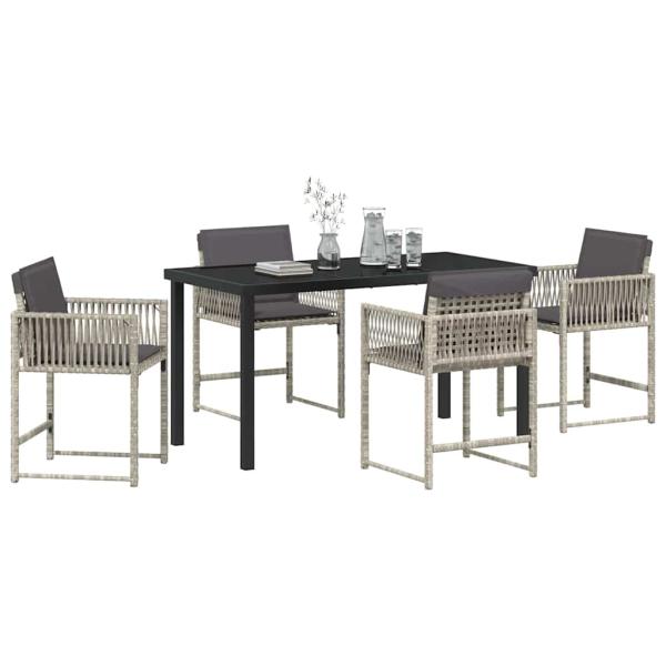 Garten Essgruppe 5 pcs Hellgrau Poly-Rattan