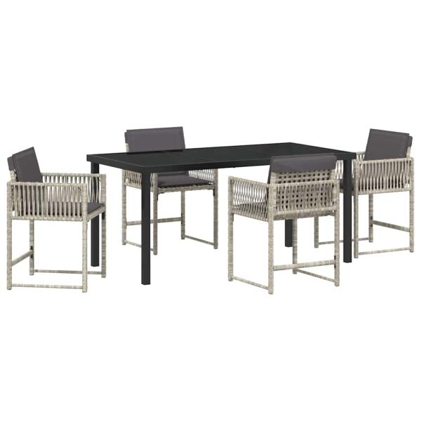 Garten Essgruppe 5 pcs Hellgrau Poly-Rattan