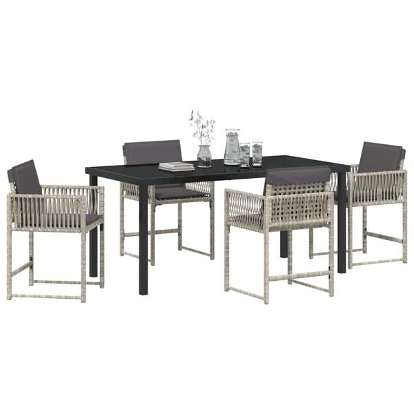 Garten Essgruppe 5 pcs Hellgrau Poly-Rattan