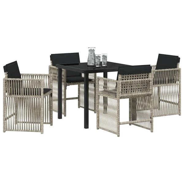 Garten Essgruppe 5 pcs Hellgrau Poly-Rattan
