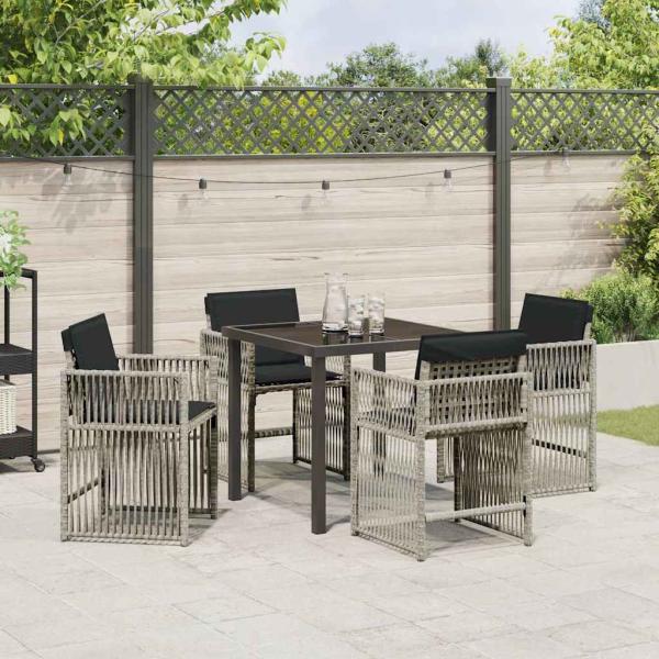 Garten Essgruppe 5 pcs Hellgrau Poly-Rattan