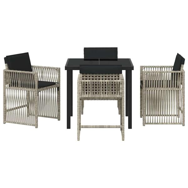 Garten Essgruppe 5 pcs Hellgrau Poly-Rattan