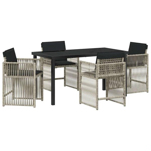Garten Essgruppe 5 pcs Hellgrau Poly-Rattan