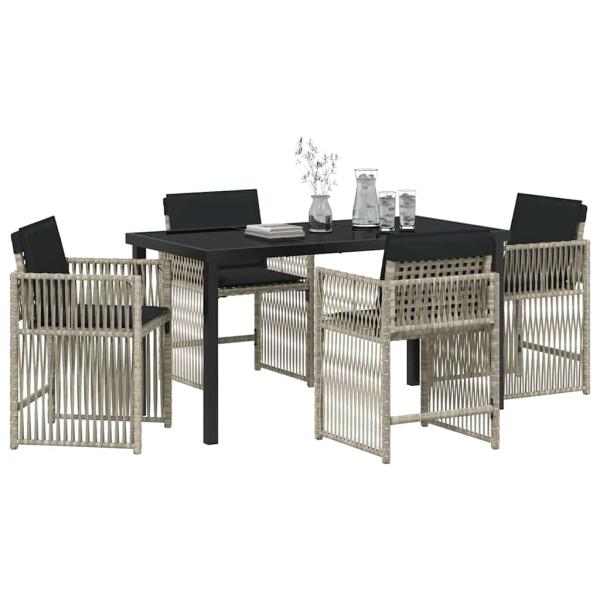 Garten Essgruppe 5 pcs Hellgrau Poly-Rattan