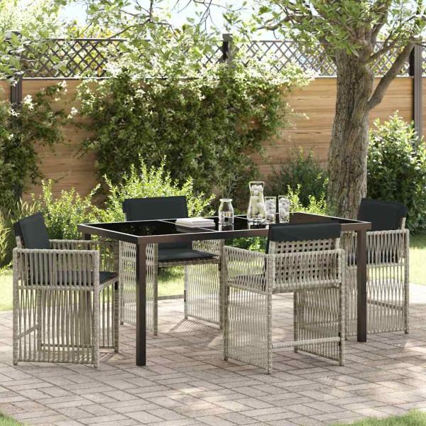 ARDEBO.de - Garten Essgruppe 5 pcs Hellgrau Poly-Rattan