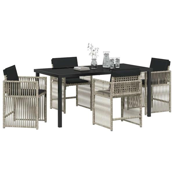 Garten Essgruppe 5 pcs Hellgrau Poly-Rattan