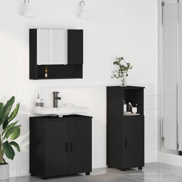 ARDEBO.de - Badezimmermöbel Set 3 pcs Schwarz 61 x 35 x 64 cm Holzwerkstoff