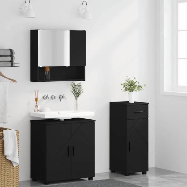 Badezimmermöbel Set 3 pcs Schwarz 61 x 35 x 64 cm Holzwerkstoff