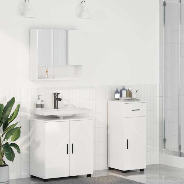 ARDEBO.de - Badezimmermöbel Set 3 pcs Hochglanz-Weiß 61 x 35 x 64 cm