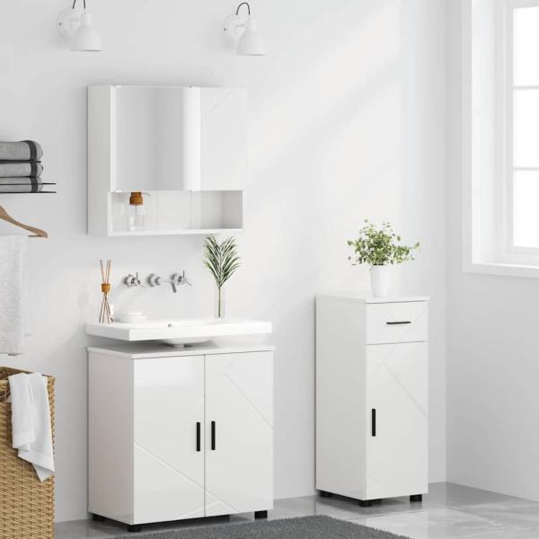 Badezimmermöbel Set 3 pcs Hochglanz-Weiß 61 x 35 x 64 cm