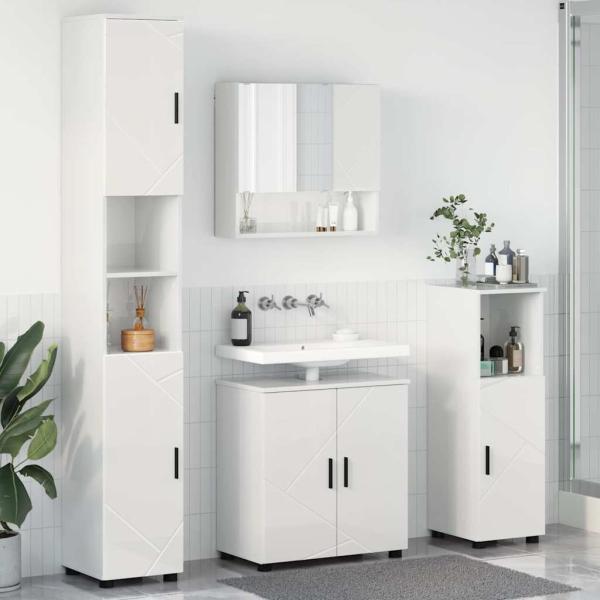 ARDEBO.de - Badezimmermöbel Set 4 pcs Hochglanz-Weiß 61 x 35 x 64 cm