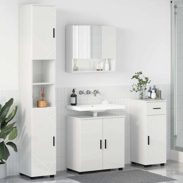 ARDEBO.de - Badezimmermöbel Set 4 pcs Hochglanz-Weiß 61 x 35 x 64 cm