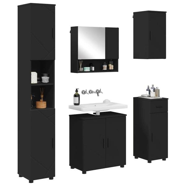 Badezimmermöbel Set 5 pcs Schwarz 61 x 35 x 64 cm Holzwerkstoff