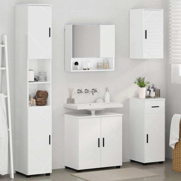 Badezimmermöbel Set 5 pcs Hochglanz-Weiß 61 x 35 x 64 cm