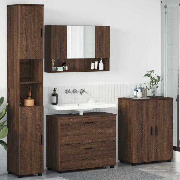 ARDEBO.de - Badezimmermöbel Set mit Tür 4 pcs Braune Eiche 30 x 35 x 192 cm