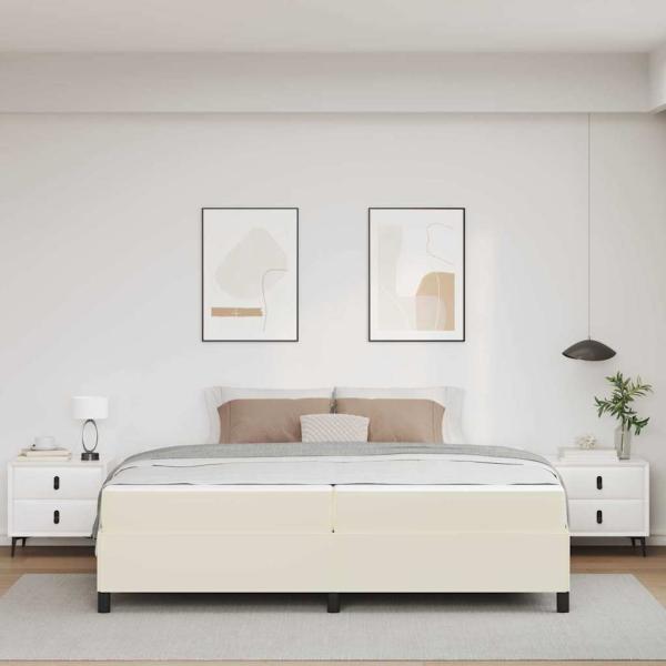 Bettgestell mit Matratze Creme 200 x 200 cm Kunstleder