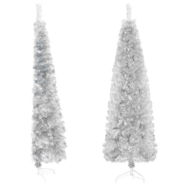 ARDEBO.de - Künstlicher Halb-Weihnachtsbaum Ständer Schlank Silbern 150 cm