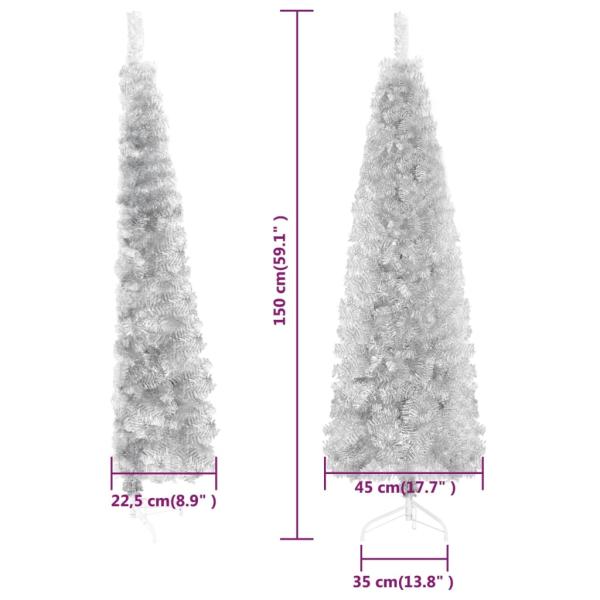 Künstlicher Halb-Weihnachtsbaum Ständer Schlank Silbern 150 cm