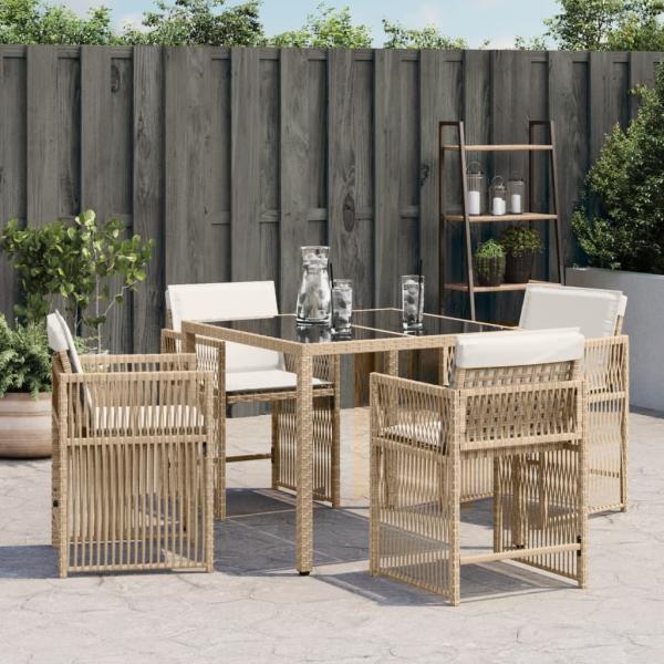 Gartenstühle mit Kissen 4 Stk. Beige Poly Rattan