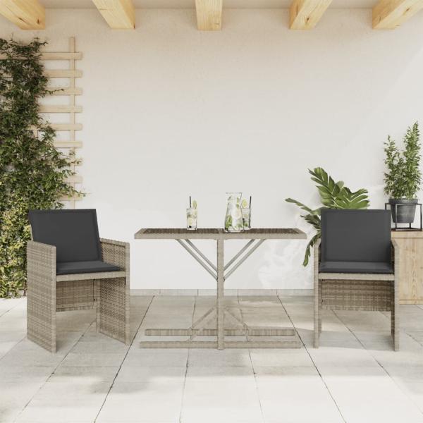 ARDEBO.de - 3-tlg. Bistro-Set mit Kissen Hellgrau Poly Rattan