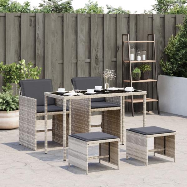 ARDEBO.de - 5-tlg. Garten-Essgruppe mit Kissen Hellgrau Poly Rattan