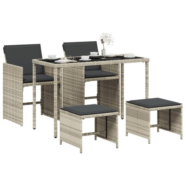 5-tlg. Garten-Essgruppe mit Kissen Hellgrau Poly Rattan