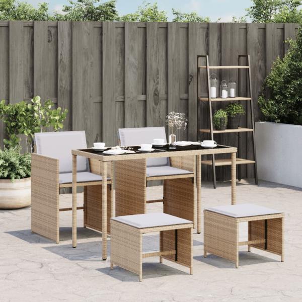 ARDEBO.de - 5-tlg. Garten-Essgruppe mit Kissen Beigemischung Poly Rattan