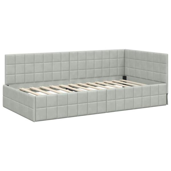 Eckbettgestell mit Kopfteil Hellgrau 90 x 200 cm Samt