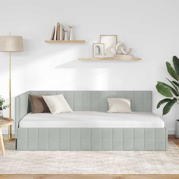 Eckbettgestell mit Kopfteil Hellgrau 90 x 200 cm Samt